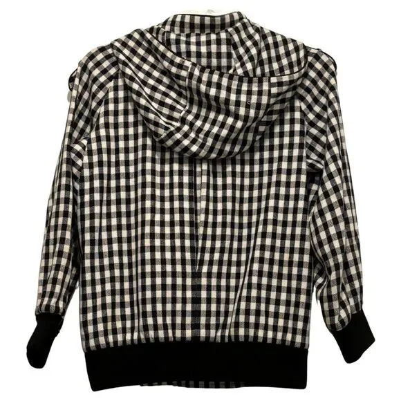 L.A.M.B. Asymmetrical Gingham Double-Zip Hooded Bomber with Cropped Sleeves - Picture 3 of 12